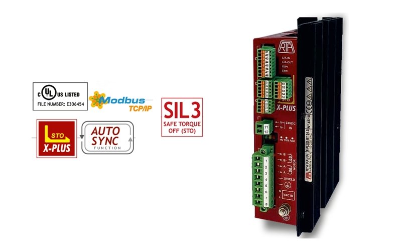 RTA X-PLUS MT Stepper Drives with Modbus interface and optional STO (Safe Torque Off) function available from Micromech